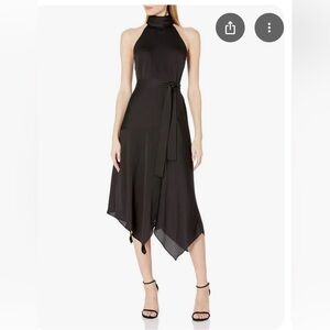Vince Camuto Black Asymmetrical Halter Midi Sundress